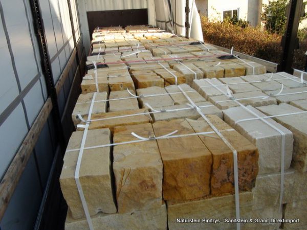 Sandstein Mauersteine 20x20x40 cm Lagerfugen gesägt, Trockenmauer aus Polen